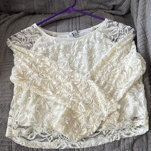 Guess Cream Lace Crop Blouse